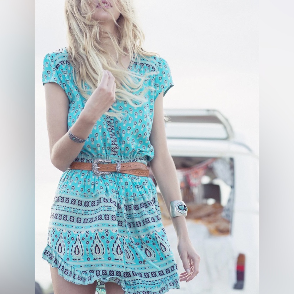 Spell & Gypsy Collective Gypsiana Mini Dress Turquoise & Black Batik Small S